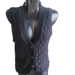Cotton Country Black Knit Button Up Sweater Vest M